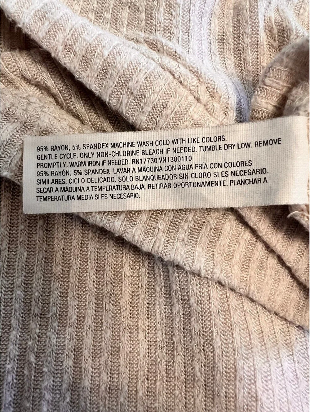 auden Beige Ribbed Long Sleeve Crop Top Sleepwear XL